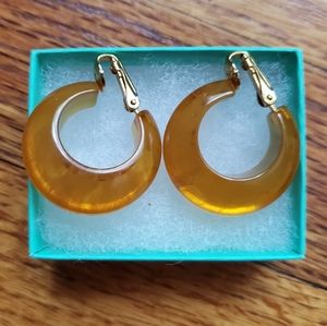 Vintage 1950s Amber Bakelite Hoop Earrings